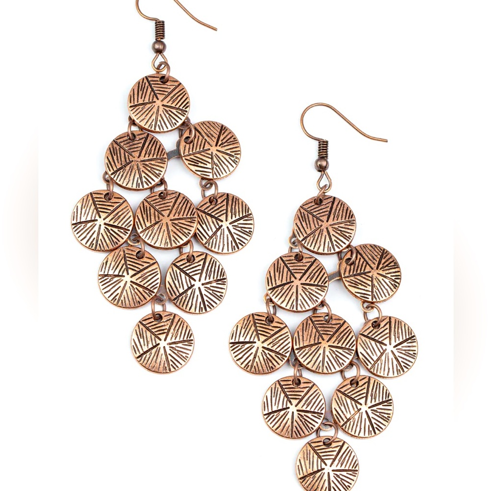 Copper disc chandelier earrings - Picture 4 of 4